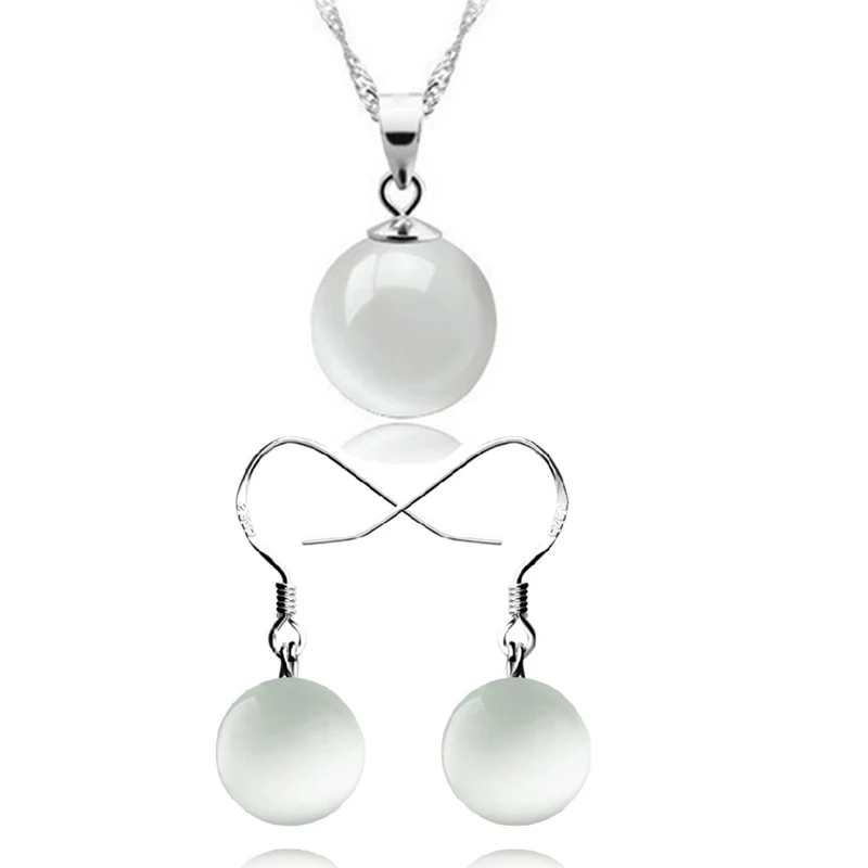 925 Sterling Silver Womens Opals Jewerly Sets Of Wedding With Pendant + 45mm Chain+ Stud Earrings | Украшения и аксессуары