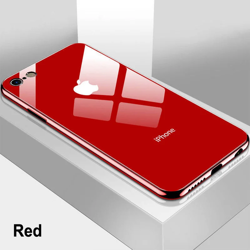 Роскошный чехол из закаленного стекла для телефона чехол для iPhone 7 6 S 8 Plus X 10 XR XS Max, ультра тонкий глянцевый черный красный iphone