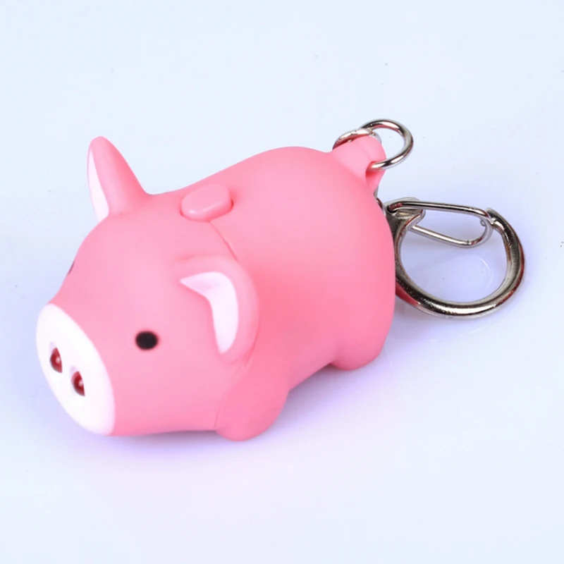 

Fashion 1PC Hot 3 Colors Funny Pig Led Keychains Flashlight Sound Creative Kids Toys Light Key Rings