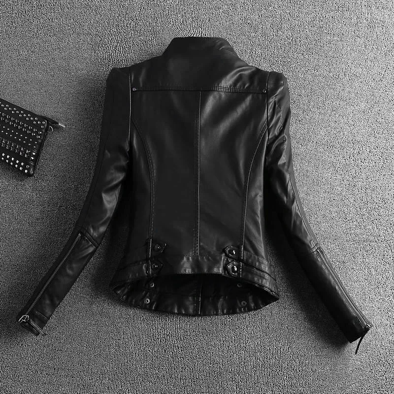 Женское короткое кожаное пальто, женская тонкая одежда, кожаная куртка, женская кожаная куртка, женская черная