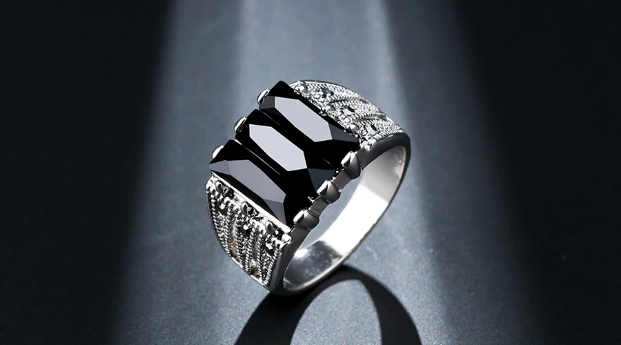 Kinel горячее готическое черное кольцо мужское античное серебряное мозаичное яркое Хрустальное винтажное ювелирное изделие большого размера 9 10 11 панк обручальное кольцо подарок
