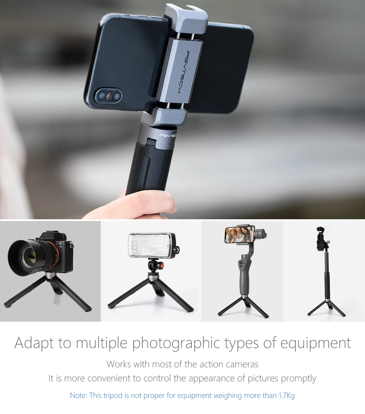 

Universal Mini Tripod 90" Rotation Desktop & Handle Stabilizer For Mobile Phone Camera Go Pro With Cell Phone Holder Clip New