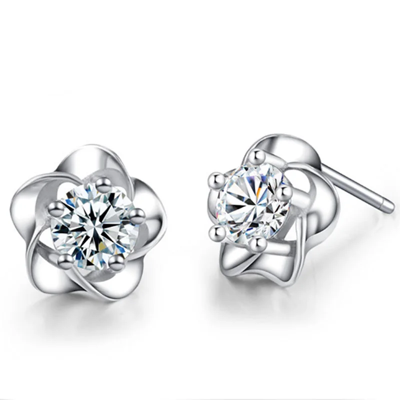 

New Design Crystal Sparkling CZ Exquisite Stackable Flower Stud Earrings for Women Jewelry Christmas Gift