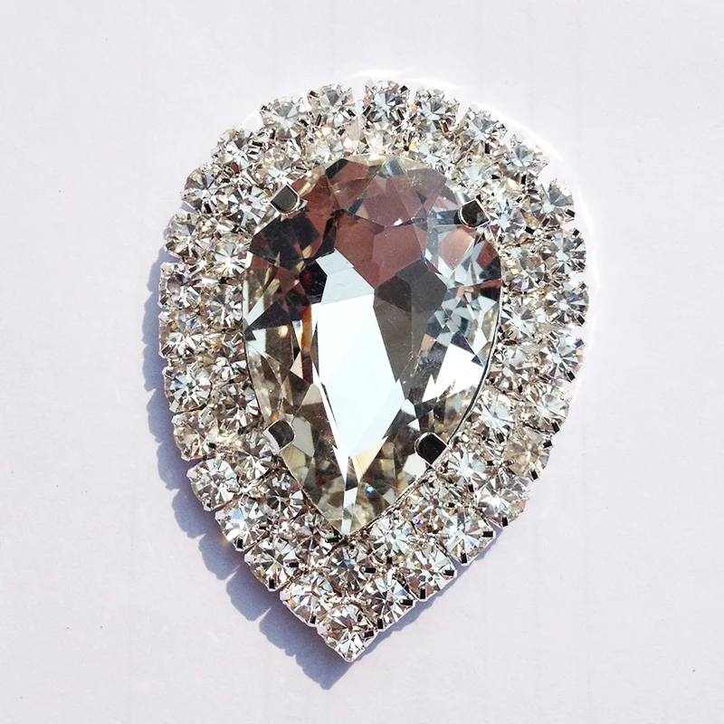 

High Quality Sewing On Rhinestone Applique 2 pcs Silver Base Clear Crystal DIY Wedding Evening Dress