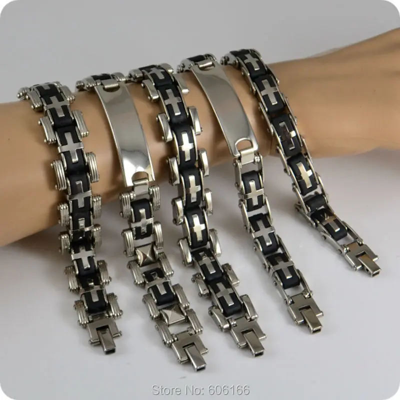 Cross 5 Design Mix Stainless Steel Bracelet Men S Chains Bracelets Cross 5 Design Mix Stainless Steel Bracelet Men S Chains Bracelets Fashion Catholic Religious Jewelry Lot Whole In Chain Link From