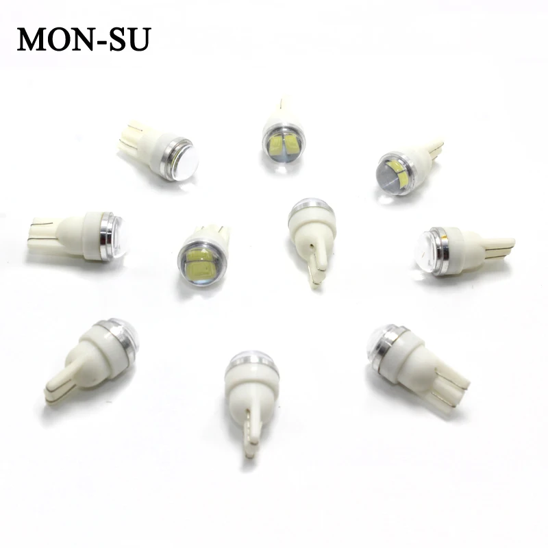 

MON-SU 10pcs T10 W5W LED 5630 2smd License Plate Lamp 7 Colors Bulb Parking Fog Light Super Bright With Projector Lens DC 12V