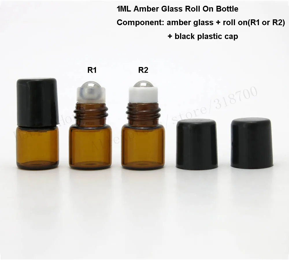 

1000 x 1ml Refillable Empty Mini Glass Roll on Bottle 1cc Amber Sample Test Essential Oil Vials with Roller Metal Ball