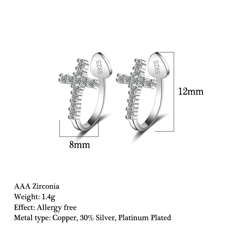 Перекрещенными ремешками; обувь с украшением в виде кристаллов циркония S925 серебряные клипсы манжеты клип серьги без пирсинг вечерние ювелирные подарки для Для женщин и девочек
