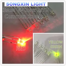 100 шт. 3 мм прозрачный 3 pin Красный Зеленый R/YG двухцветный светодиодный общий анод супер яркий 3 мм светодиодный светильник двухцветная лампа