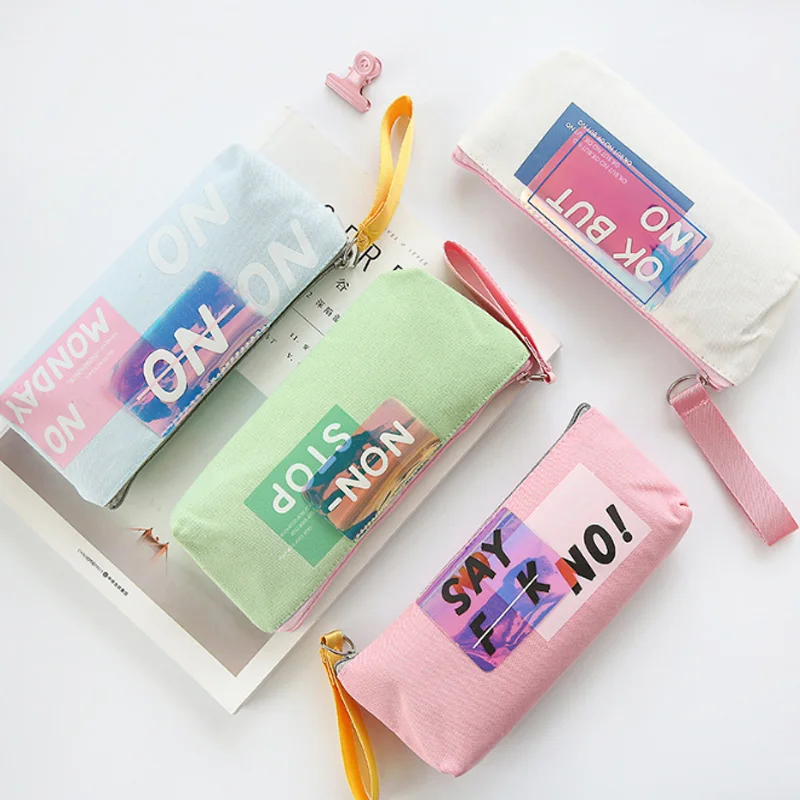 

Kawaii Canvas sequin pencil case student Stationery Pencil Box lovely School Office Pen bag Supply Escolar Papelaria