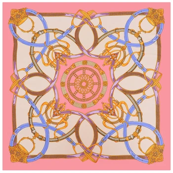 

POBING 100% Pure Silk Scarf For Ladies Geometric Designer Square Scarves Small Head Handkerchief Wholesale Hijab Wraps 53x53CM