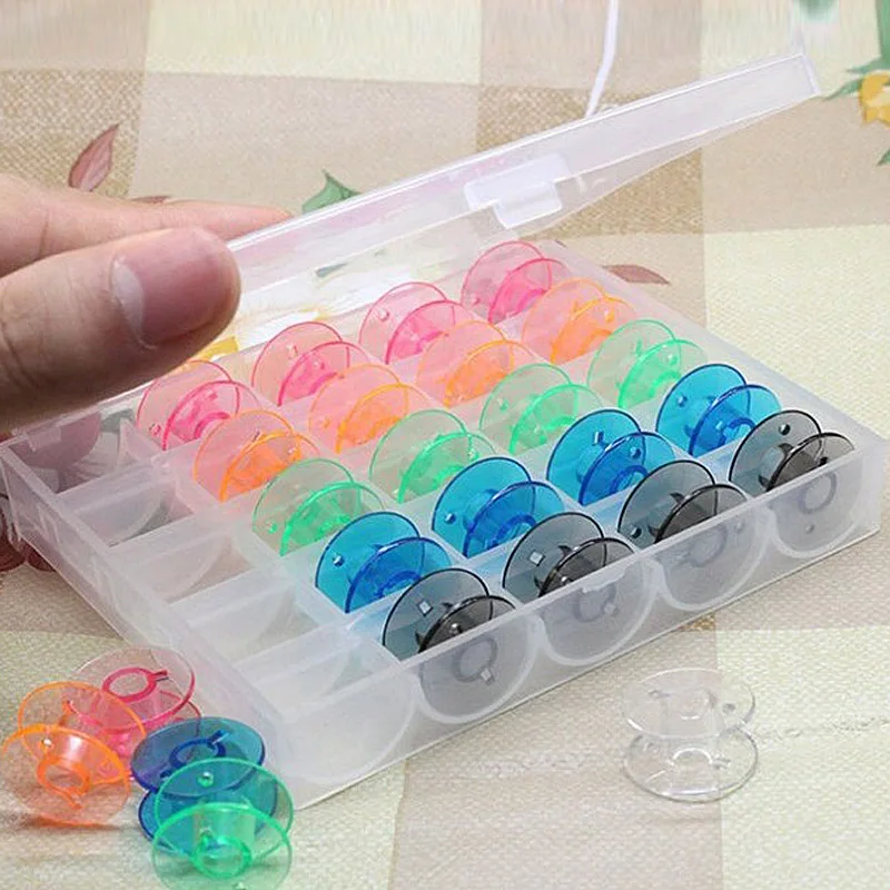 

25-Grids Sewing Machine Bobbin Plastic Storage Box Portable Transparent Color Sewing Machine Reels With Wire Kits