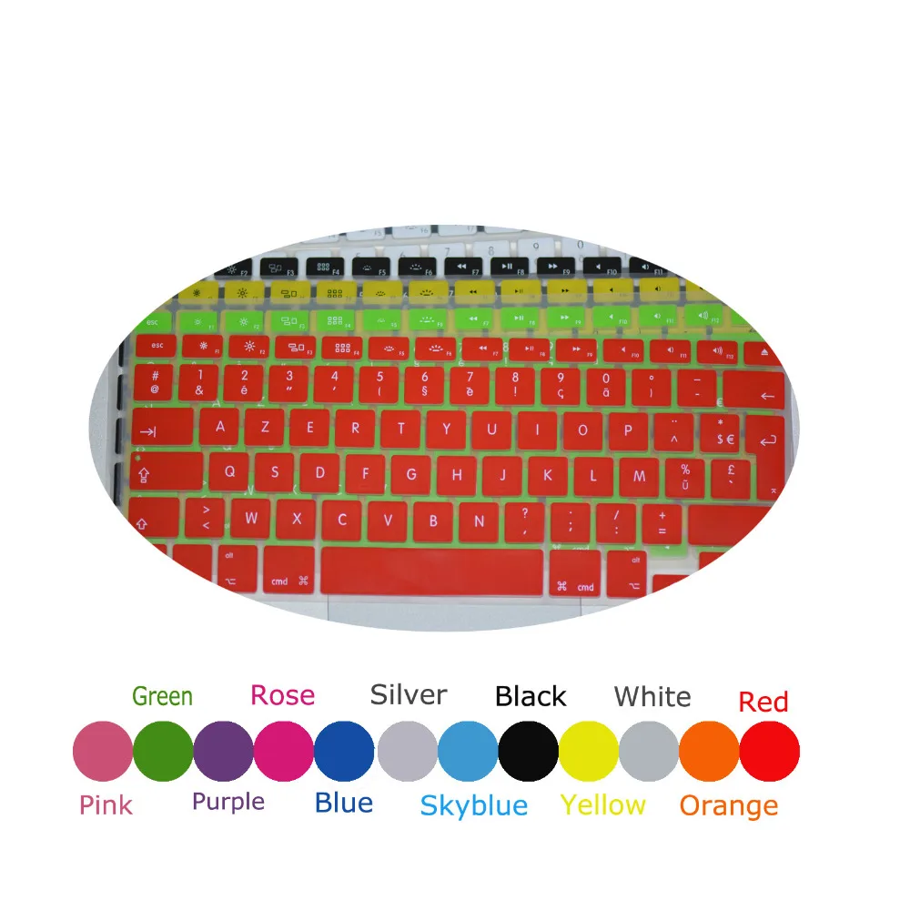 12 colors Clavier Fr French AZERTY Keyboard cover skin film For Macbook