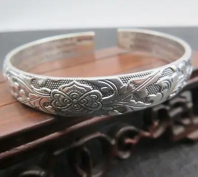

Pure 925 Sterling Silver Vine Pattern Open Bangle Adjust from 55mm to 62mm
