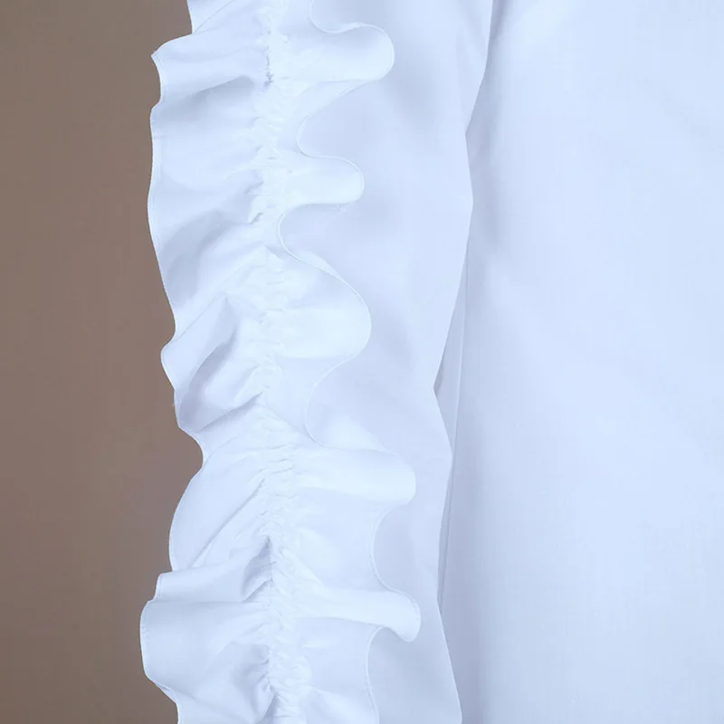 CHICEVER Лоскутная оборками белая блузка Топы корректирующие женская рубашка с лацканами Бабочка рукавом тонкий для женщин рубашки для мальч