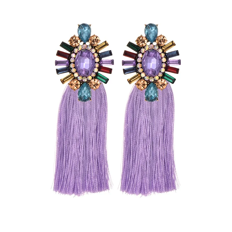 22 Colors Blue Long Tassel Earrings For Women Vintage Crystal Drop Earrings For Wedding Fashion Statement Jewelry - Окраска металла: light purple