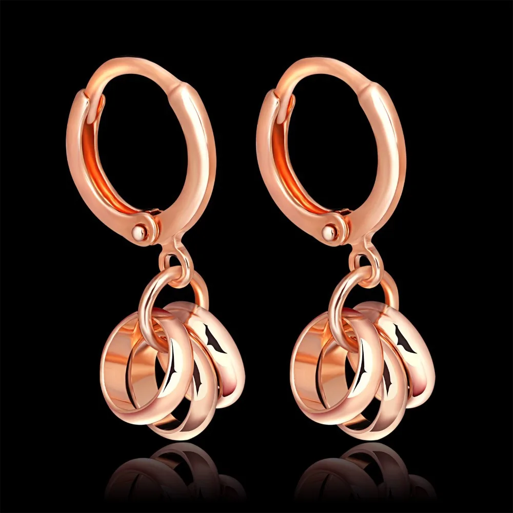 

Anti-allergy 3 Rounds Drop/Dangle Earrings Rose Gold Color Fashion Brand Vintage Jewelry For Women Brinco Wholesale DFE636