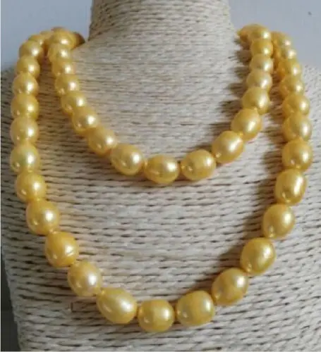 

Free Shipping >>>>> 33 INCH HUGE 11-13MM NATURAL SOUTH SEA GENUINE GOLDEN PEARL NECKLACE 14K GOLD CL