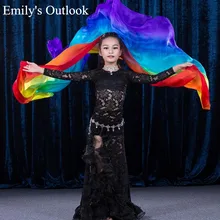 Детская шелковая вуаль для девочек, шарф для танца живота, ручная работа, реквизит для выступлений на сцене, градиентный цвет, 200*90 см