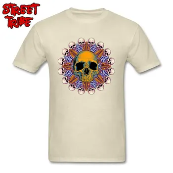 

Skull Mandala T Shirt Men Autumn Tops & Tees Beige T-shirts O Neck 100% Cotton Short Sleeve Gift Clothes Custom Company
