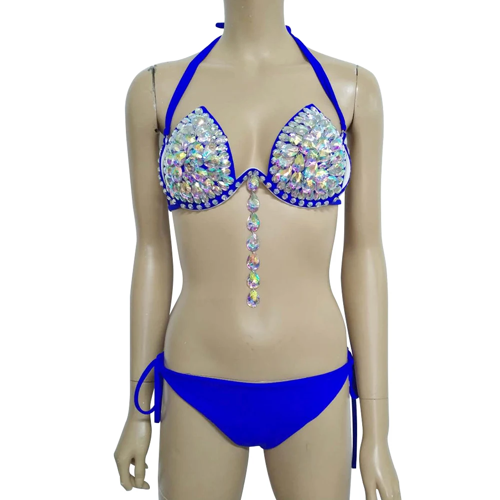 

Women Steel Support Swimsuit Fashion Summer Bikini Set Beach Gift Swimming Pool Strappy Padded Bra With Bright Diamond Sexy