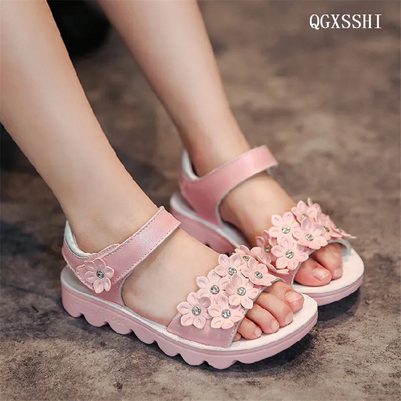 QGXSSHI Genuine Leather girls sandals 2017 summer girls beautiful