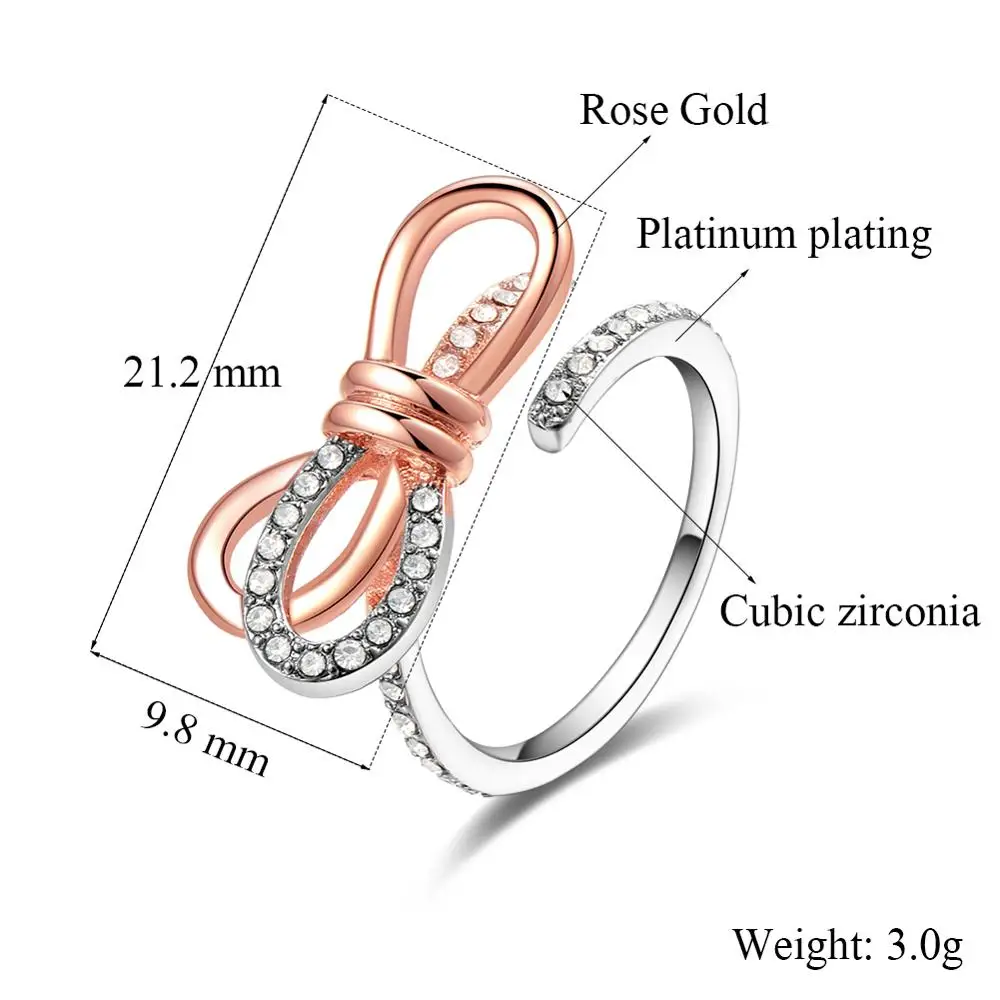 ERLUER очаровательные кольца для женщин Регулируемый кристаллический украшение с бантом девушка мода розовое золото циркон обручальное кольцо Свадебные ювелирные изделия