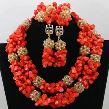 Последние коралловые бусины Смешанные золотые хрустальные бусины ювелирный набор нигерийский Свадебный Африканский Свадебный ожерелье Ювелирные наборы CNR500