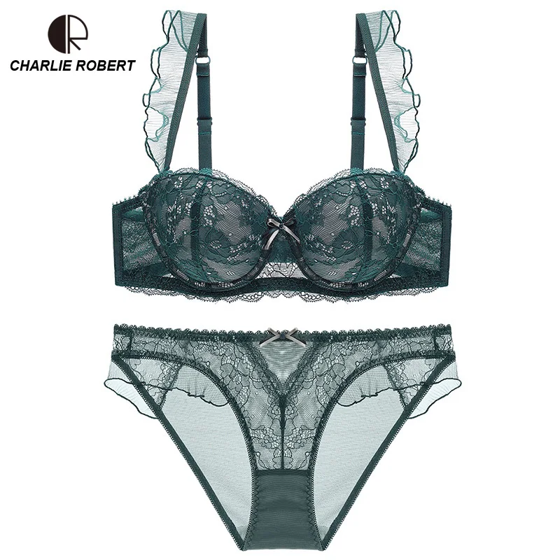 

CR Sexy Lace Bra Set Fashion Underwire Push Up Brand Design Convertible Adjusted-straps 3/4 Cup Bra Free Shipping WI545