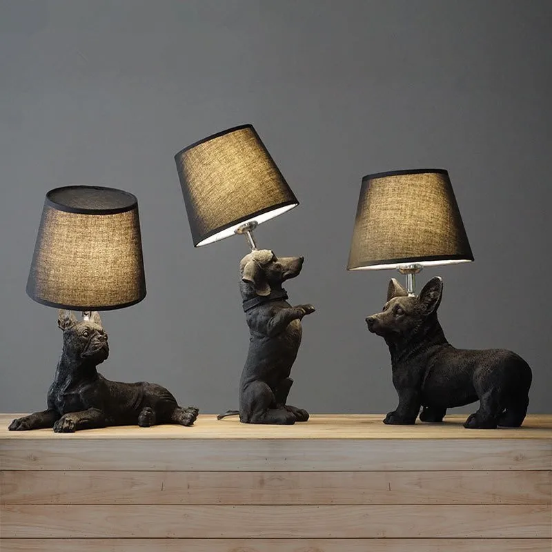 Dogs Anmails Table Lamp Black with Lampshades Art Decor Resin Table Lamp for Bedroom Living Room Children Room Kids Bedside Lamp