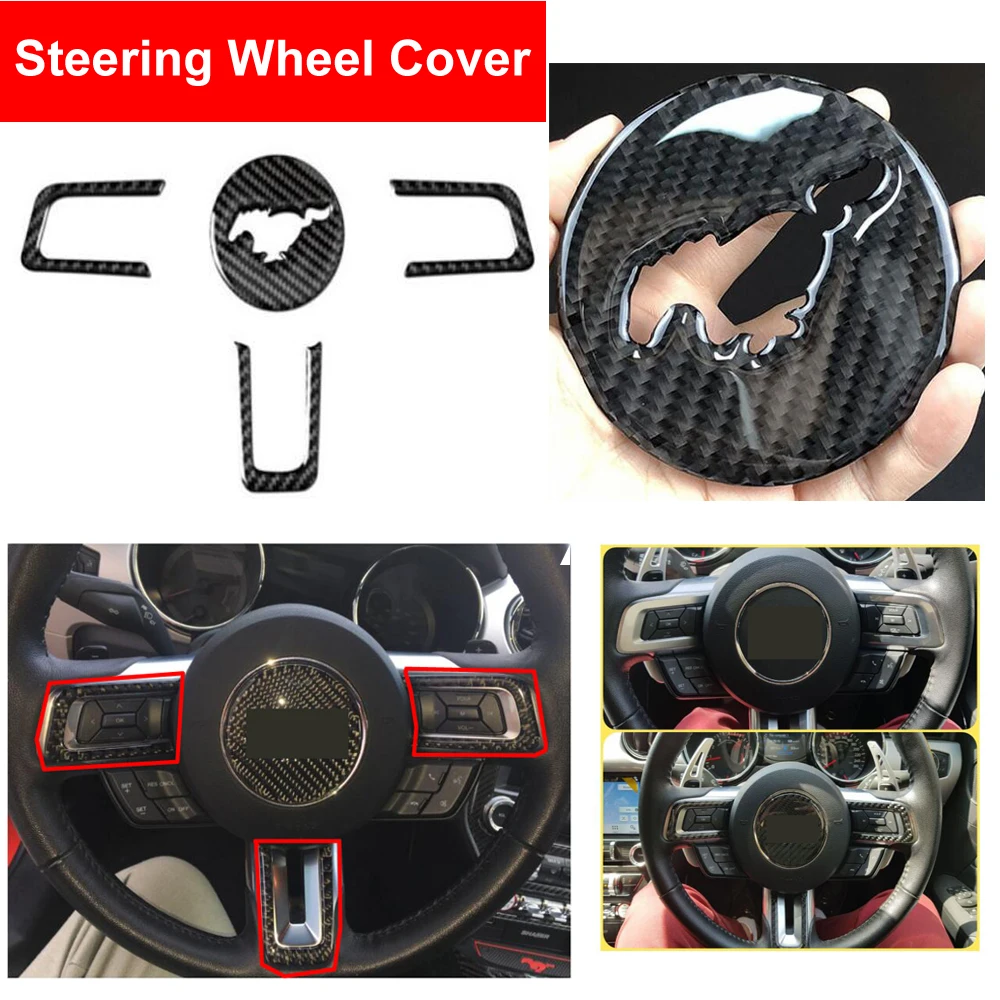 

Car Styling Carbon Fiber Steering Wheel Frame Trim Cover Sticker Decal For Mustang 2015 2016 2017 Auto Decoration Accessories