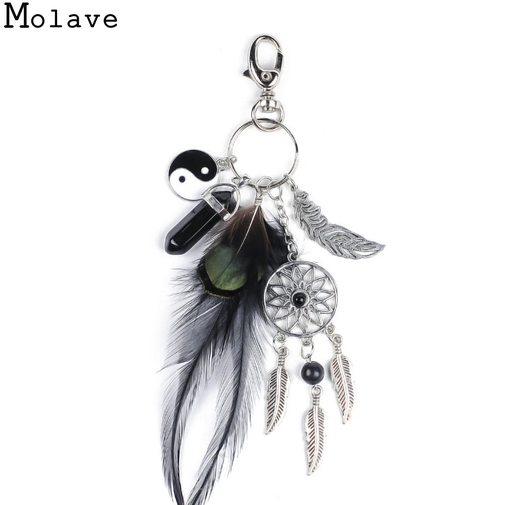 2017 New Fashion Design Turquoise Feather Tassel Keychain Bag Handbag Key Ring Car Key Pendant Mini Cute Key Chain Jan13