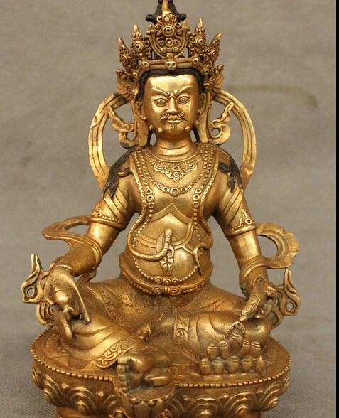 

JP S0608 8.6 Tibet Bronze Gilt Buddhism Auspicious Protect Yellow Jambhala Buddha Statue