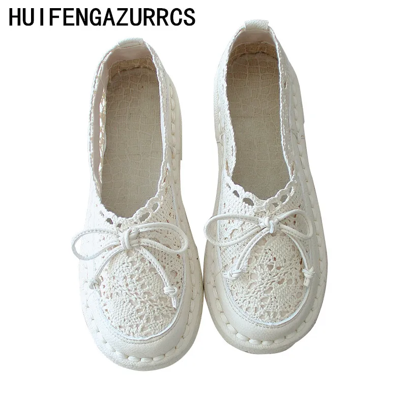 HUIFENGAZURRCS/оригинальные женские тонкие туфли из дышащего сетчатого материала с кружевом; летние туфли в рыбацком стиле с закрытым носком на мягкой подошве для отдыха