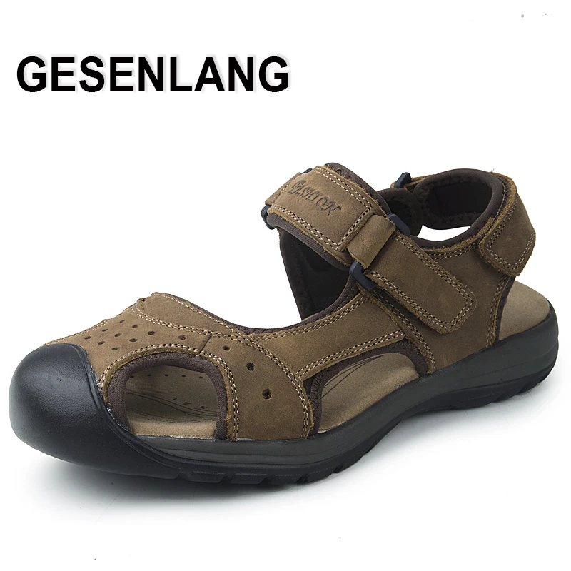 

Men's Closed Toe Sandals Male Genuine Leather Casual Walking Shoes Anti-slip Outdoor Trail Hiking Fishing Beach Fisherman Shoes