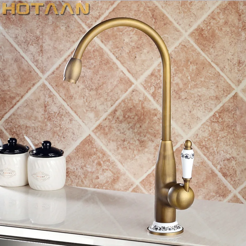 

Hotaan Antique Brass Finish Kitchen Faucet Swivel Basin Faucet 360 Degree Rotation Hot & Cold Water Mixers Tap Copper Made