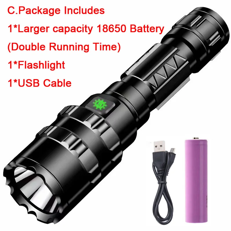 Тактический флэш-светильник светодиодный USB Перезаряжаемый 6000лм XM-L L2 флэш-светильник фонарь 18650 фонарь Водонепроницаемый 5 режимов походный светильник - Испускаемый цвет: C