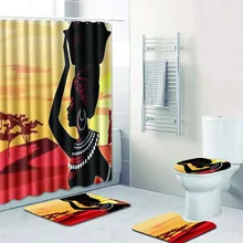 Африканская Женская ванная занавеска для душа 4 шт. Нескользящая Туалетная полиэфирная крышка коврик набор для ванной занавески для душа