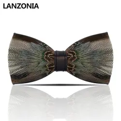 Lanzonia перо для мужчин галстук бабочка ручной работы уникальные свадебные модные галстук бабочка Жених Женихи Новинка