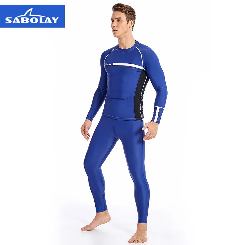 SABOLAY для мужчин UPF50+ Рашгард с длинным рукавом рубашка для плавания Защита от УФ Защита от солнца базовые скины для серфинга Дайвинг футболка синего размера плюс 5XL
