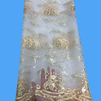 

Guipure Embroidery French Lace Fabric 2020 White/Gold Sequins Fabric Material Tulle Mesh Lace Dress African Sequins Lace Clothes