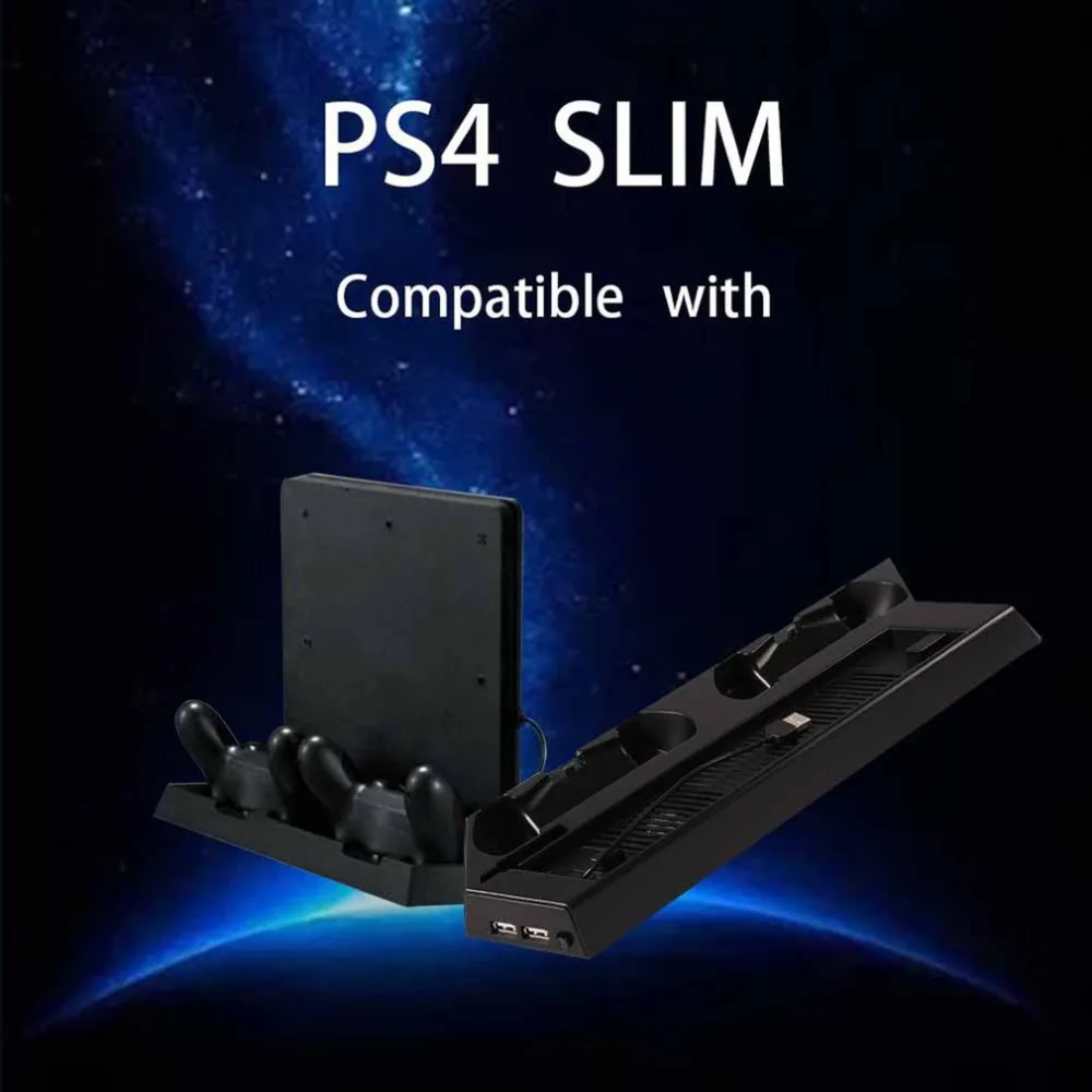 

KJH Compatible for PS4 Slim Vertical Stand Cooling Fan Dual Controller Charging Station for Playstation 4 PS4