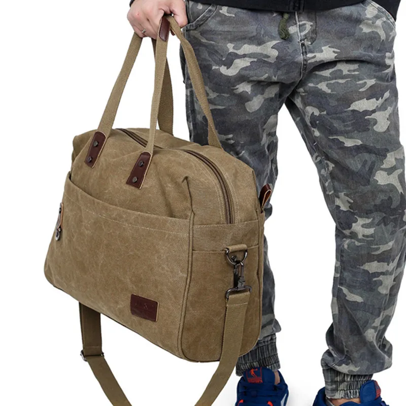 Ретро холщовая дорожная сумка для мужчин, многофункциональные спортивные сумки на молнии, легкие дорожные сумки, ручная сумка для багажа, сумка для ноутбука - Цвет: khaki