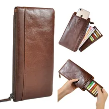 Top peau de Vache Cru Hommes Portefeuilles En Cuir Véritable Portefeuille Femme Marque Porte-Monnaie Fermeture Éclair Mâle En Cuir Portefeuilles Longues Cartes De Crédit C053