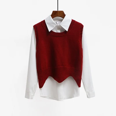 Универсальный пуловер для женщин, новинка, модный осенний Свободный вязаный жилет без рукавов с круглым вырезом, женский свитер kz082 - Цвет: wine red