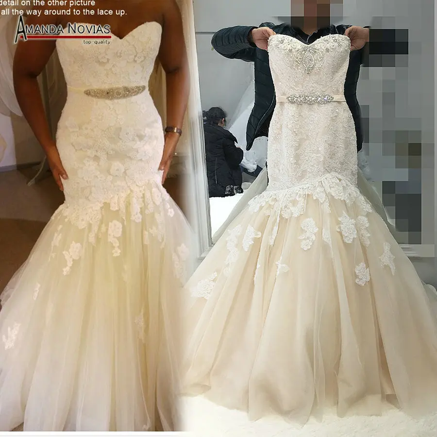 

2019 Champagne With Ivory Color Wedding Dress Mermaid Real Pictures