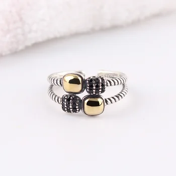 

Genuine 925 Sterling Silver Ring Multiple Black CZ Crystal Round Pave Four Squares Finger Ring Engagement Wedding Jewelry Gift