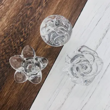 

1pcs Flower Clear Crystal Glass Door Knobs Drawer Cabinet Wardrobe Crystal Pull Handles Kitchen Cupboards Cabinet Door Handle
