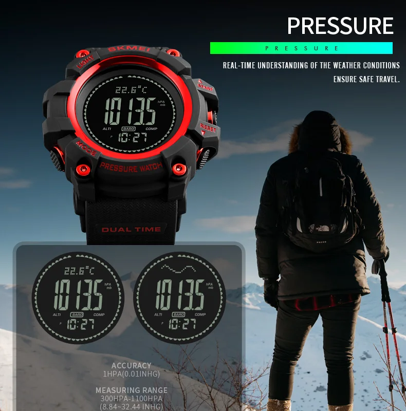 SKMEI Men Digital Watch Compass Thermometer Weather Pressure Altimeter Countdown Sport Watch Fashion Electronic Men's Watch