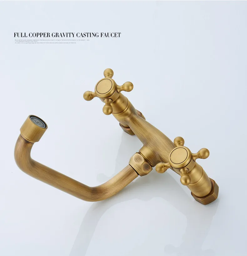 ZGRK Bronze Bathroom Faucet Wall Mounted Basin Faucet 360 Degree Rotation Double Handle Crane Cold Hot Water Mixer Tap Torneira